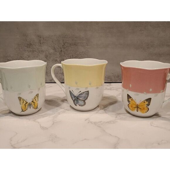 Lenox | Set of 3 | Butterfly Meadow Coffee/Tea Mugs Scalloped Edge Nature | EUC - Picture 2 of 7